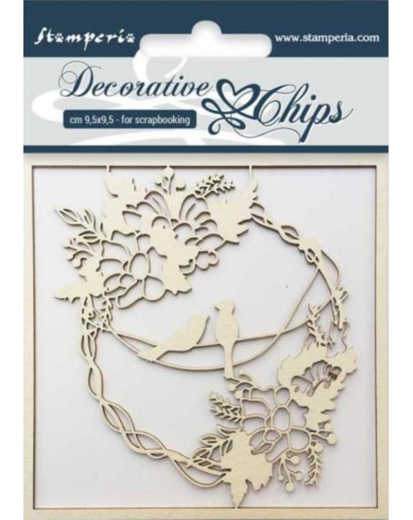 Siluetas madera 9,5x9,5 Guirnalda con pajaros