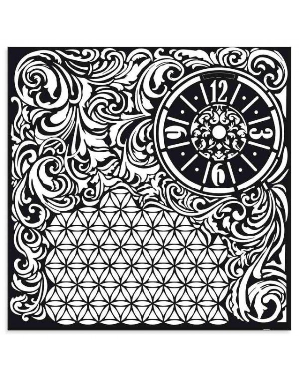 Stencil mix media cm 30x30 Reloj y textura