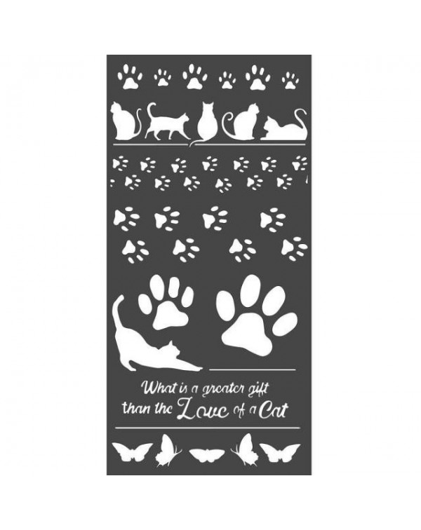 Stencil mix media cm 12x25 Life is better with cats