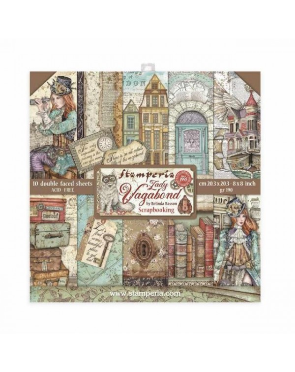 Bloc Scrap 10 hojas 20.3X20.3 (8"X8") 2 caras Lady Vagabond