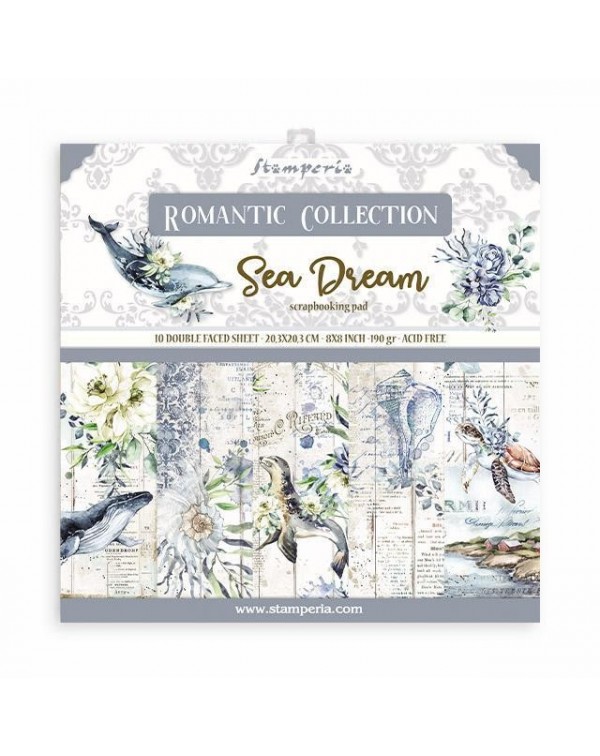 Bloc Scrap 10 hojas 20.3X20.3 (8"X8") 2 caras Romantic Sea Dream