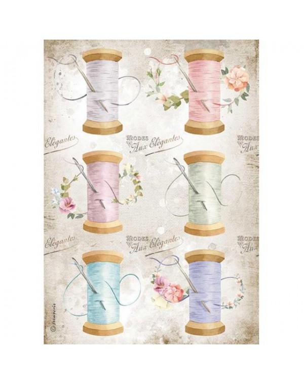 Papel de arroz A4 en sobre - Romantic Threads aguja e hilo