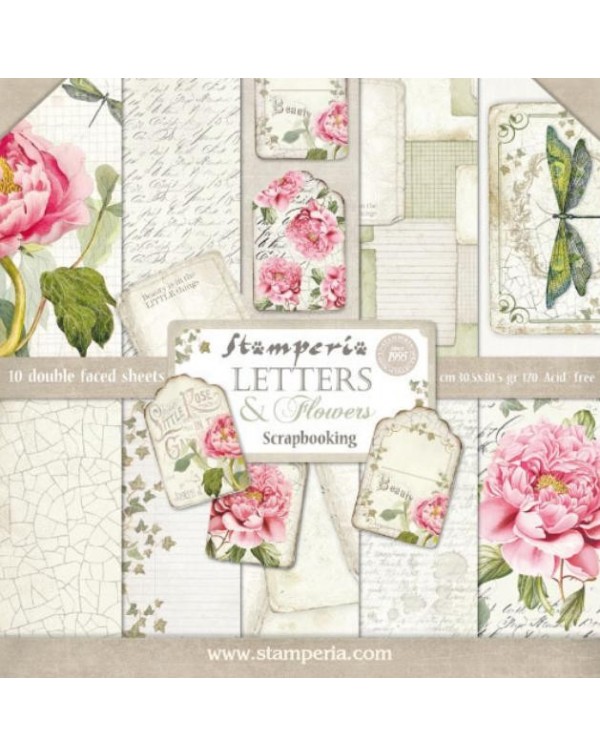 Colección papeles stamperia Letters & Flowers