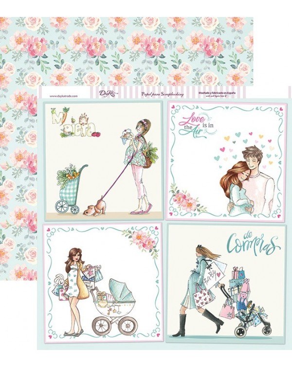 Papel para scrapbooking a dos caras “escenas del embarazo” de Dayka Papel para scrapbooking a dos caras “escenas del embarazo” de Dayka