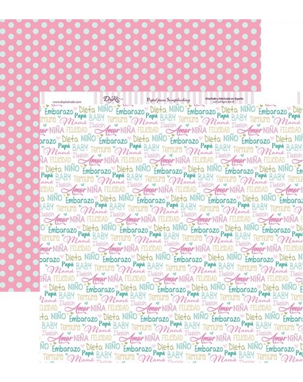 Papel para scrapbooking a dos caras fondo textos y lunares de Dayka Papel para scrapbooking a dos caras fondo textos y lunares de Dayka