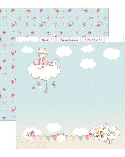 Papel scrapbooking a dos caras “Bebé en nube”de Dayka
