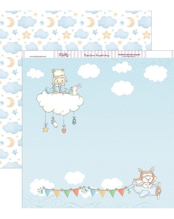 Papel scrapbooking a dos caras “Bebé en nube”de Dayka Papel scrapbooking a dos caras “Bebé en nube”de Dayka