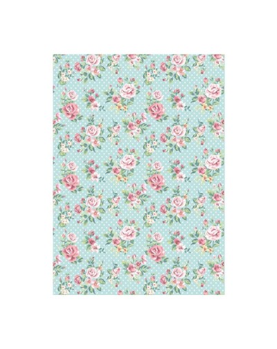 Papel de Arroz ROSAS EN FONDO AZUL
