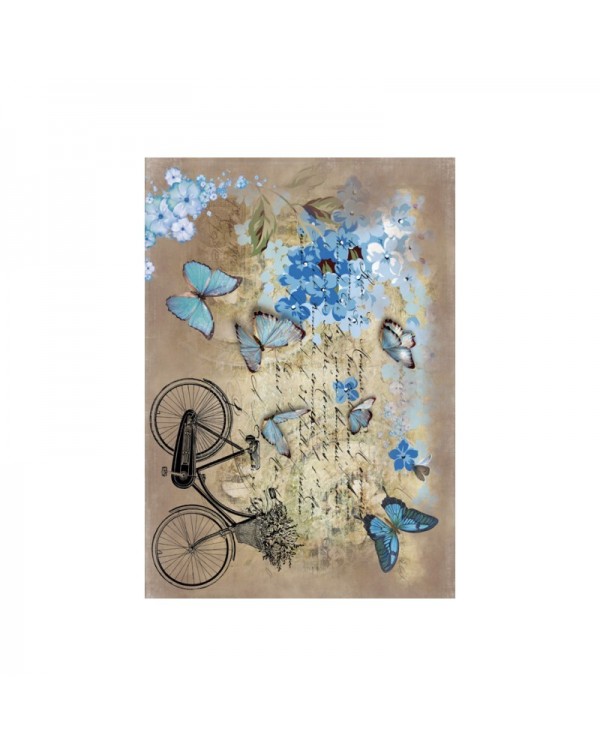 Papel de Arroz MARIPOSAS AZULES Y BICI