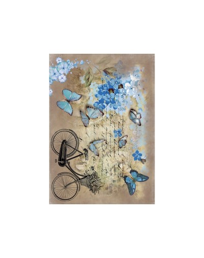 Papel de Arroz MARIPOSAS AZULES Y BICI