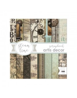 COLECCION PAPEL SCRAP 12X12" "STEAM TIME" 8 HOJAS.