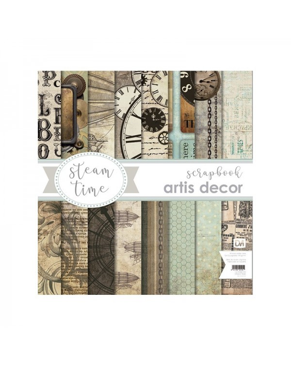 COLECCION PAPEL SCRAP 12X12" "STEAM TIME" 8 HOJAS.