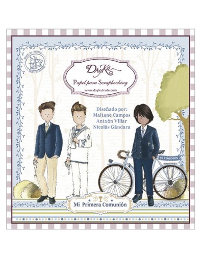 Colección papel comunion niño doble cara 24 hojas 20 x 20 cm Dayka SCP1008 