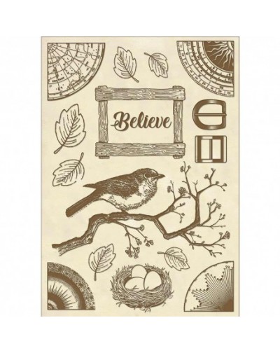 Set de maderas "Cosmos Believe Pajarito" Stamperia A5
