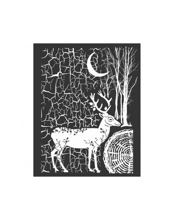 Stencil Stamperia 20x25cm y 0.5mm de espesor "Cosmos Ciervo y corteza"